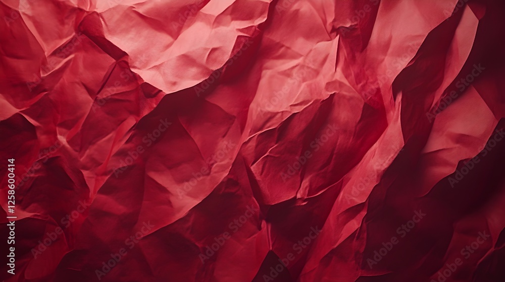 Poster crumpled red fabric background with soft folds and elegant textures and a full frame close-up