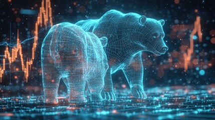 Wireframe Bears Market Trend Digital Art Background