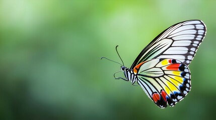 Obraz premium Colorful Butterfly In Flight Against Soft Green Background
