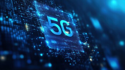A vibrant digital representation of 5G technology, showcasing interconnected nodes and a glowing network background, symbolizing advanced communication.