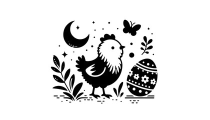 Easter bird vector – baby chick with moon and floral elements
