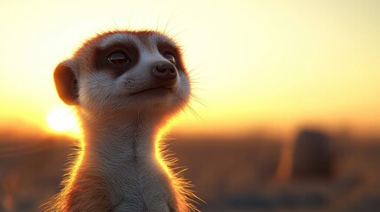 Fototapeta premium Meerkat Sunset Silhouette: A Golden Hour Portrait