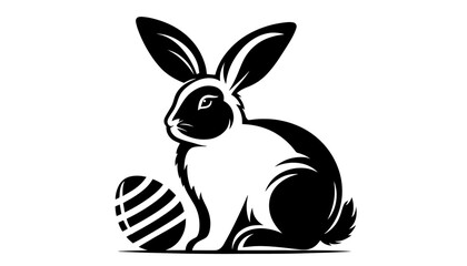 monochrome easter rabbit with egg in traditional design