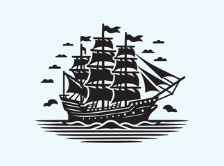 Ocean Ship Silhouette Artwork