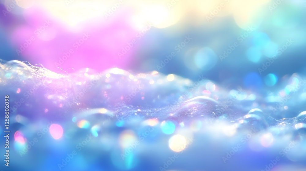 Poster dreamy foam: a mesmerizing abstract composition of iridescent bubbles bathed in soft, ethereal light