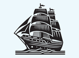 Commercial Ship Silhouette Graphic