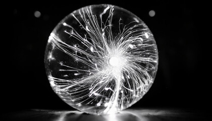 Abstract luminescent sphere pulsating with vivid neon energy. Particles and waves of magical glowing