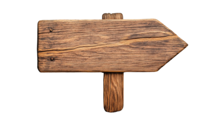 Wooden arrow sign pointing right on transparent background