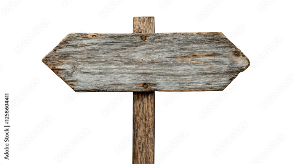 Poster empty wooden signpost with transparent background pointing right