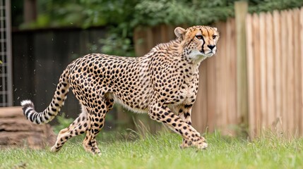 Cheetah Running Through Grassy Enclosure