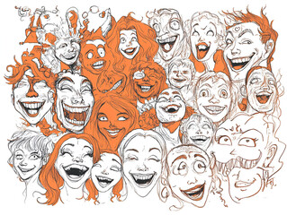 Joyful Faces Collage: A vibrant collage of expressive faces, each capturing a unique moment of pure, unadulterated laughter and joy.