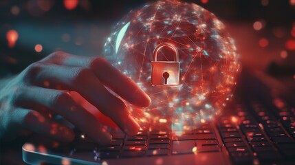 Digital Network Security Lock on a Laptop Keyboard for Secure Online Data Protection Strategy