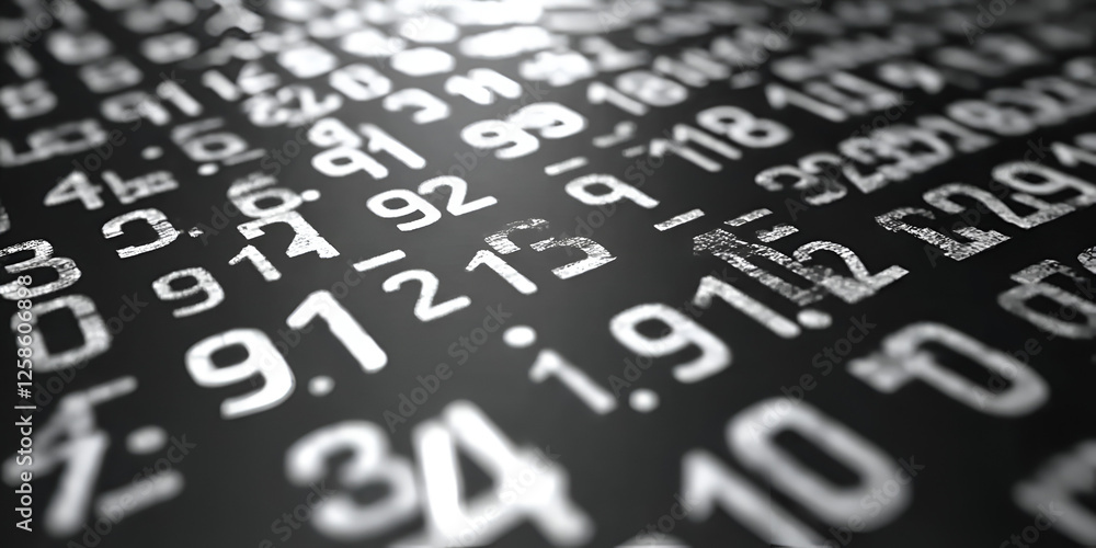 Poster digital flux: abstract close-up of a dynamic stream of numbers, suggesting rapid data flow and compl