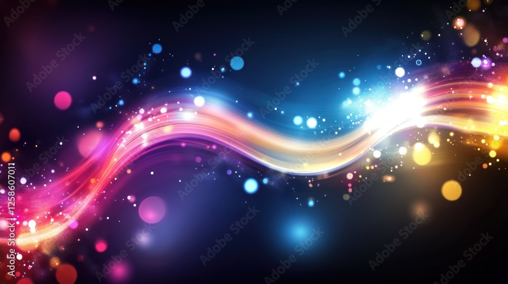 Poster a vibrant wave of colorful light flows across a dark background, creating a mesmerizing visual displ