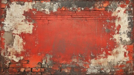 Fototapeta premium Vintage red brick wall with faded paint and weathered edges, generative ai