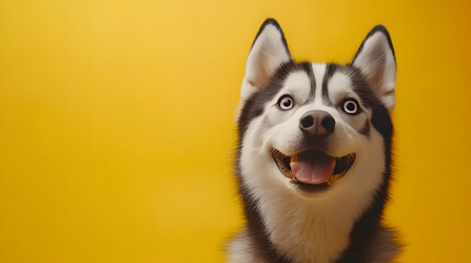 Obraz premium Husky dog with mouth open displaying excitement and joy in a natural outdoor setting