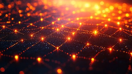 Obraz premium Network Grid glowing orange lights city night