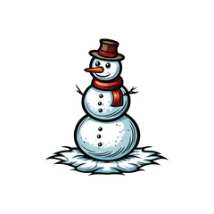 A charming snowman, meticulously crafted, dons a vibrant scarf, a cozy hat, and a bright orange carrot nose.  The scene is idyllic and wintery.