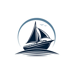 boat silhouette logo vector line art logo design