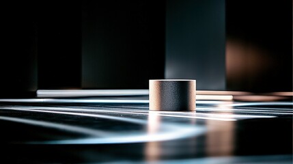 Obraz premium Reflective Metallic Cylinder on Dark Surface