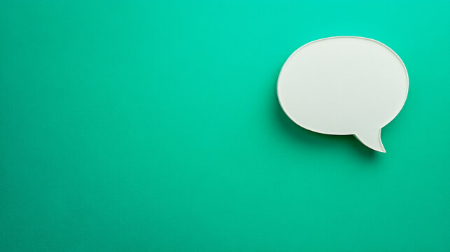 Vivid green background featuring a white speech bubble icon for chat applications