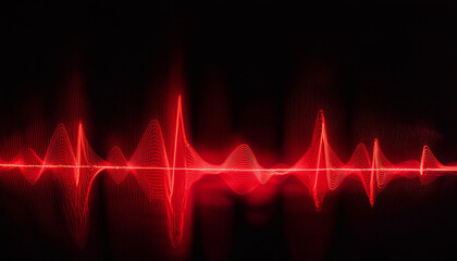Colorful energy pulse. Dynamic lightwave Pattern. Neon heartbeat or waveform, red colors.
