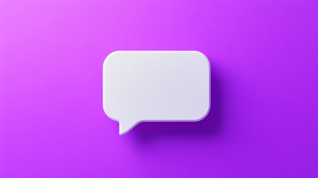 White rectangular speech bubble on smooth purple background creates a modern communication design