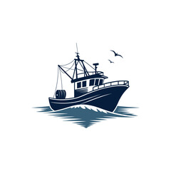 boat silhouette logo vector line art logo design