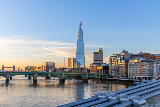 The Shard in London on the Thames in the morning