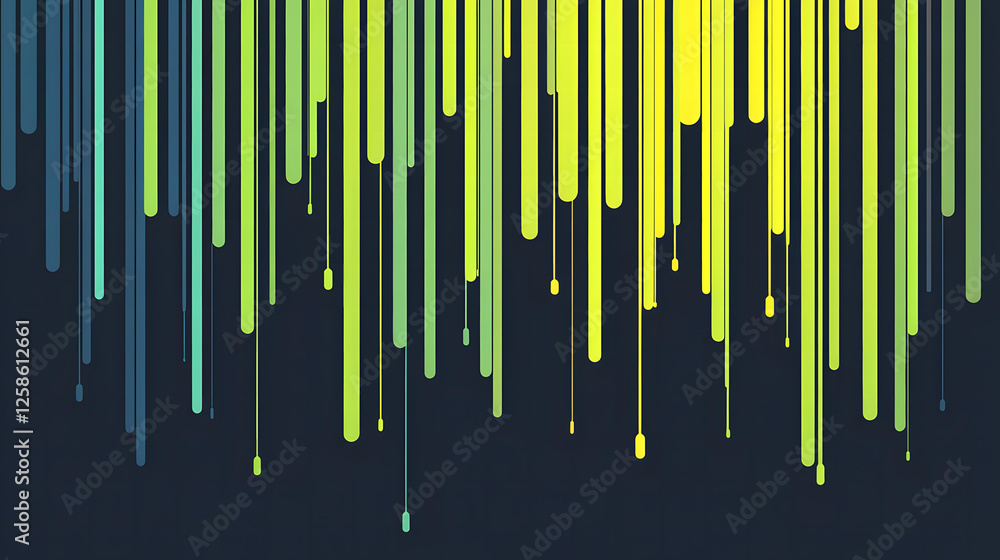 Poster abstract background with vertical dripping lines of varying lengths and shades of green and yellow