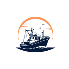 boat silhouette logo vector line art logo design