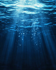 Obraz premium Underwater design featuring bubbles and illuminated blue background with soft glow