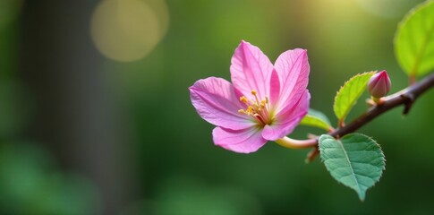 Pink flower of hoary Epilobium on tree branch, epilobium, wildflowers