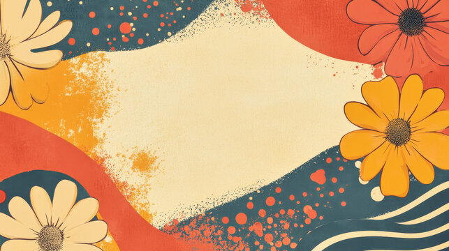 Funky floral vintage poster design with customizable space and warm colors