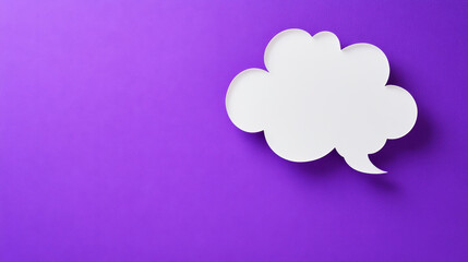 Whimsical paper cutout thought bubble design on a vibrant purple background for creative projects