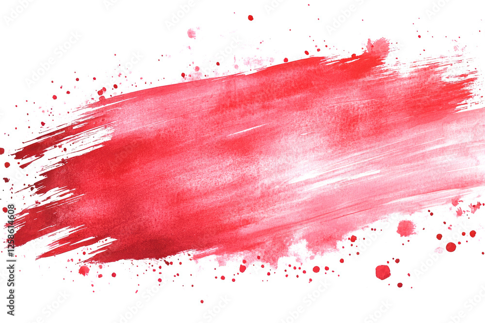 Poster red paintbrush stroke creating a vibrant and colorful abstract design with splatters