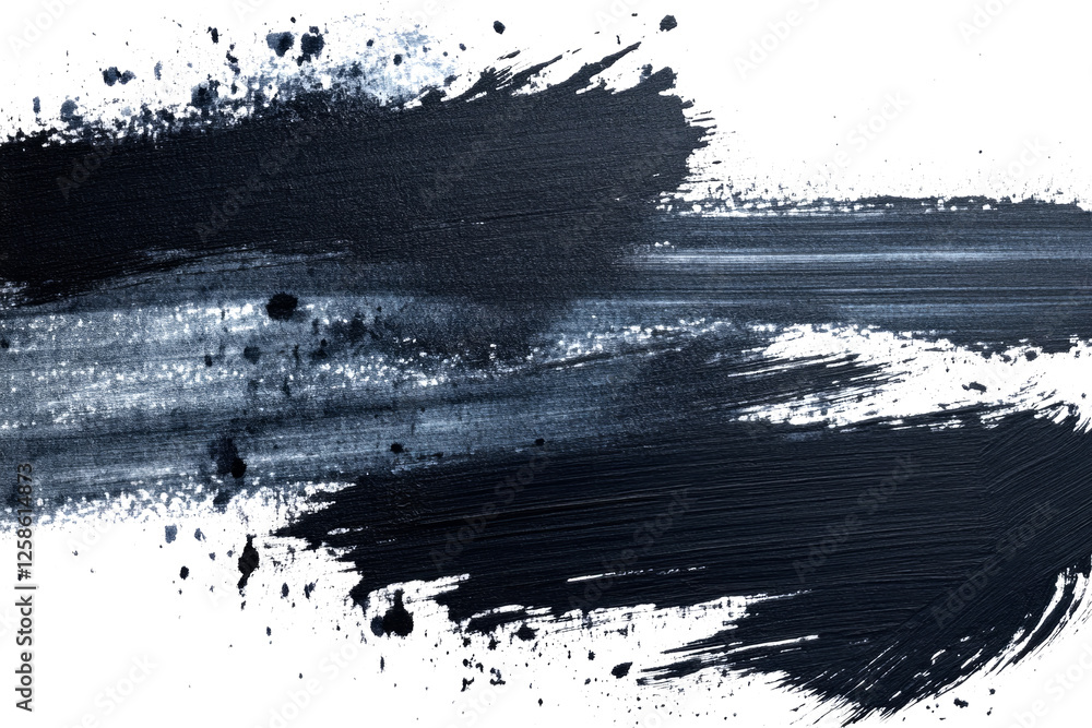 Aufkleber wide brushstrokes of dark paint create an abstract design with splatters and texture on a white back