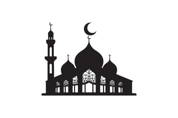 Simple Silhouette of a Mosque with Crescent Moon