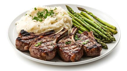 A Plate of Grilled Lamb Chops with Garlic Mashed Potatoes