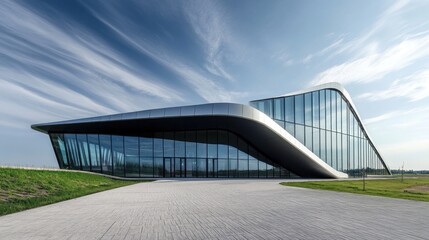 Obraz premium Modern Architectural Marvel: A Sleek, Curving Glass Building