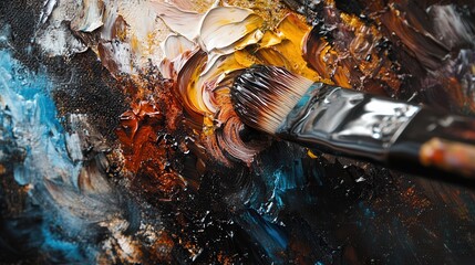 A brush actively applies paint to a canvas, creating a vivid and artistic depiction, showcasing the harmony between tool and medium in the creative process.