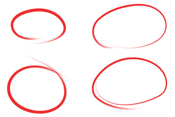 Set of hand drawn red circle highlighter design element grunge round shape