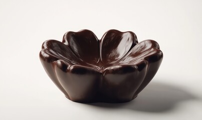 Obraz premium Chocolate flower-shaped bowl on white background; dessert, confectionery, studio shot
