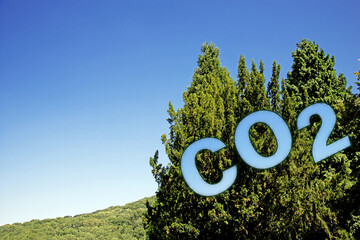 Carbon dioxide emissions control concept, 3d rendering of co2 cloud on fresh spring meadow with...