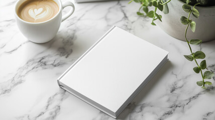 Close-up of a paperback book mockup laying flat on a wooden table with a pair of reading glasses and a pen beside it, warm lighting and inviting atmosphere