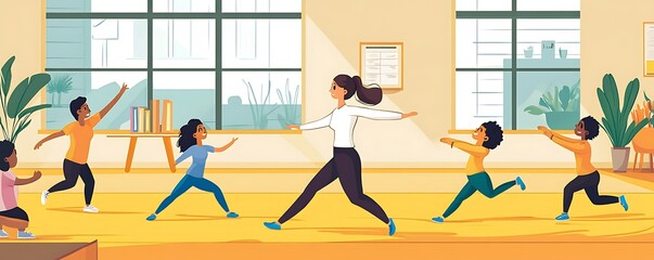 A teacher incorporating movement into a lesson, illustrating the benefits physical activity in alternative education