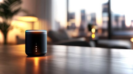 Obraz premium Modern smart home featuring ambient lighting with AI technology in a cozy living space