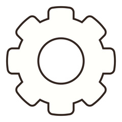 Gear with six teeth and central circle representing mechanics, systems, or teamwork. Ideal for technology, engineering, automation, productivity, processes machinery innovation. Simple flat color