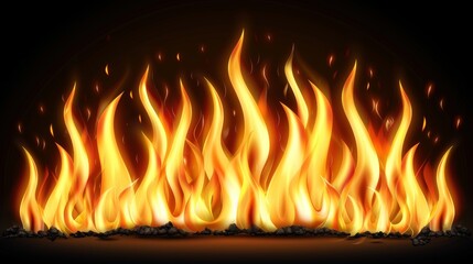 Vibrant fire flames with sparks against dark backdrop for engaging banner template design