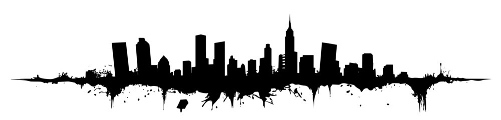 Obraz premium grunge city skyline silhouette black vector illustration